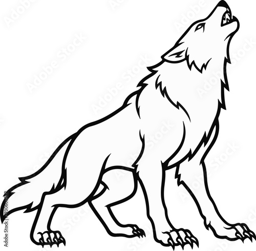 Stylized line art of a wolf howling towards the sky