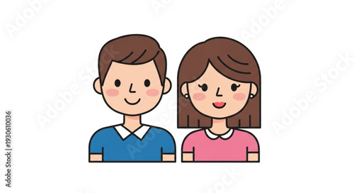 Cartoon Man and Woman Smiling Together.