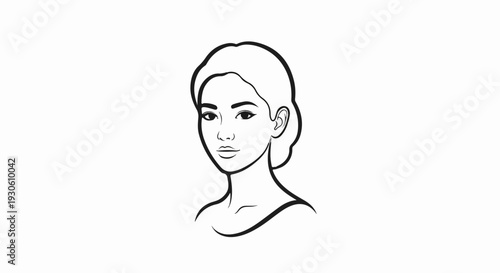 Stylized line art portrait of a young woman with dark hair