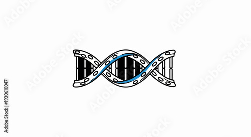 Stylized helix structure with a blue stripe on a white background