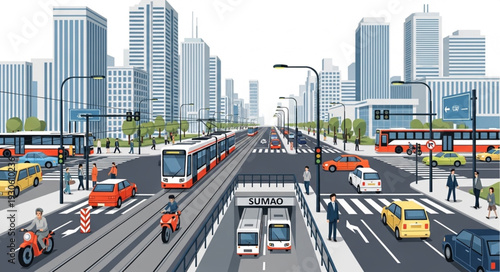 City Street with Modern Vehicles.