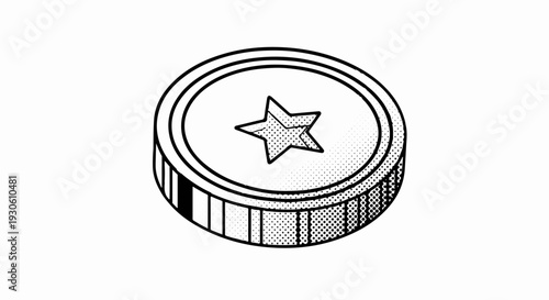 Stylized isometric outline of a single coin with a star emblem