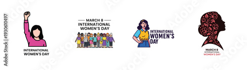 Illustrations showcasing female empowerment symbols solidarity and diverse women celebrating International Women s Day equality and strength on March