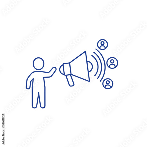 Person with Megaphone Announcing to Group of People.