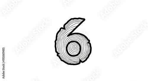 Stylized number six rendered as a wood grain texture