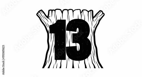 Stylized number thirteen within a wood-like graphic