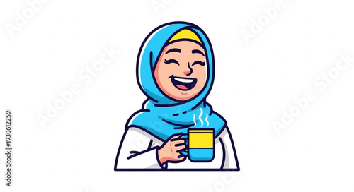Woman Wearing Hijab Holding Coffee Cup.