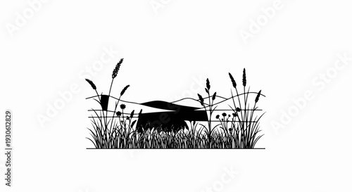 Stylized silhouette of prairie grass and rolling hills
