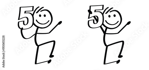 Cartoon stickman and number 50. Married for 50 years or 50 years old anniversary, abraham, sarah or wedding day. Happy Birthday. Congratulations fifty year 50th. Man or woman. Mascotte