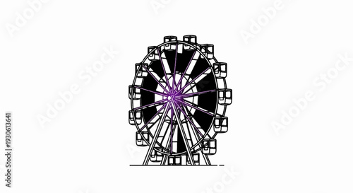 Stylized outline of a Ferris wheel with purple spokes on a white background