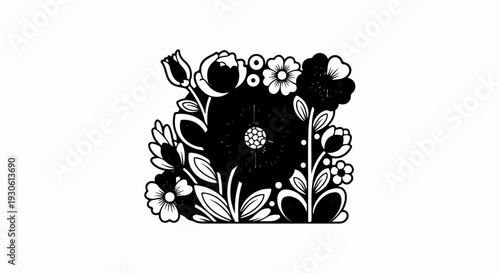 Stylized floral arrangement with intricate central bloom and surrounding blossoms
