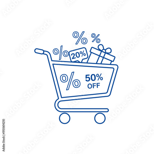 Shopping cart filled with discounts and gifts.