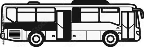 Stylized illustration of a modern passenger bus with open doors and windows