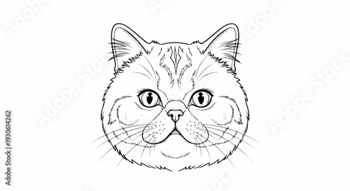 Stylized sketch of a fluffy Persian cat's face with striking eyes