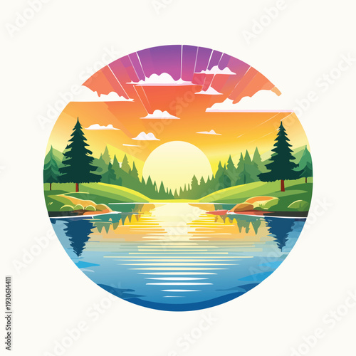 Colorful sunset over a tranquil lake with reflections