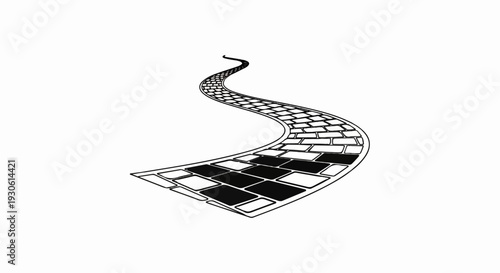 Stylized yellow brick road winding into the distance on a white background