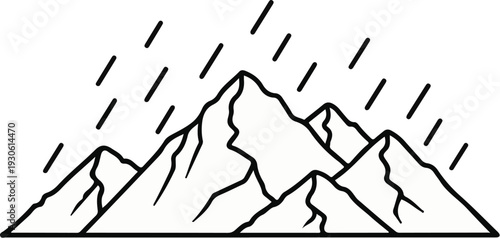 Stylized mountain range with diagonal rain lines