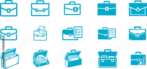 Business briefcase and portfolio icon set for document management
