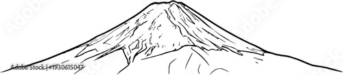 Stylized sketch of a majestic, snow-capped conical mountain under a blank sky