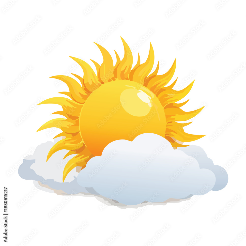 Naklejka premium Cartoon sun shining above fluffy clouds
