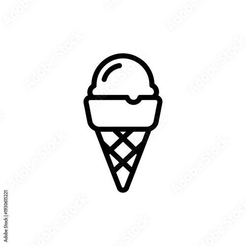 Minimalist Ice Cream Cone Illustration with Black Line Art Style