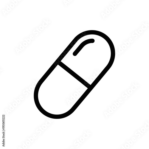 Minimalist Black and White Medicine Capsule Icon for Health and Medical Design