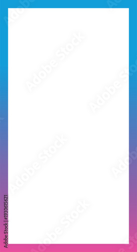 Rectangular frame blue to pink isolated on white background . Colorful vertical frame . Vector illustration