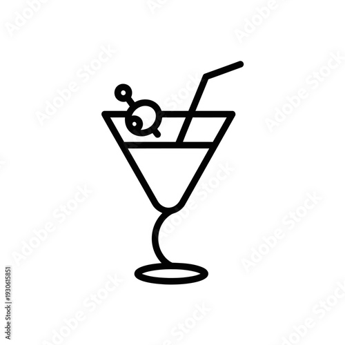 Minimalist Illustration of a Martini Glass with an Olive and Straw for Elegant Drink Concept