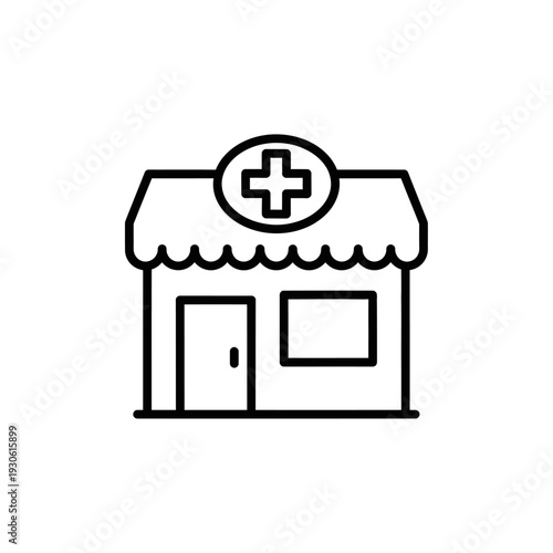 Minimalist Illustration of a Medical Clinic Building with Health Cross Sign