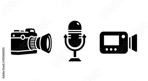 Modern media icons for photography, recording, and video production