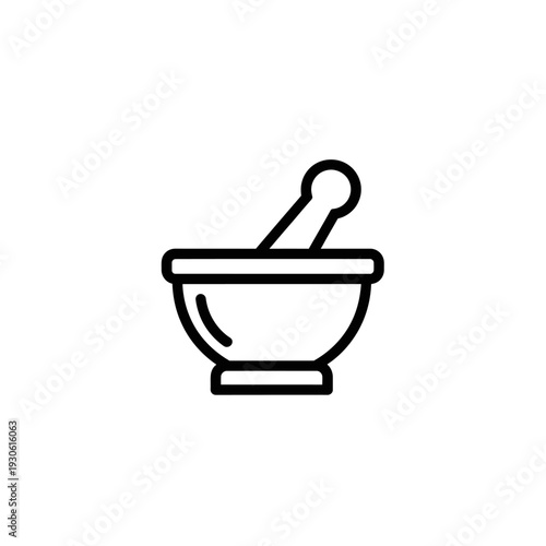 Minimalist Illustration of a Mortar and Pestle for Culinary and Medicine Use