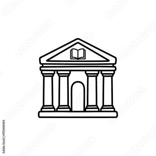 Minimalist Line Art of Classical Historic Building with Book Symbol