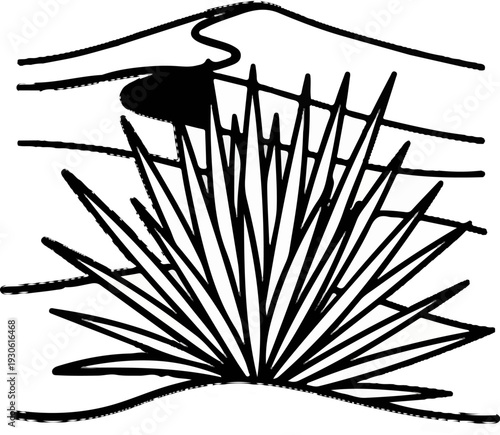 Stylized desert landscape with a prominent spiky plant