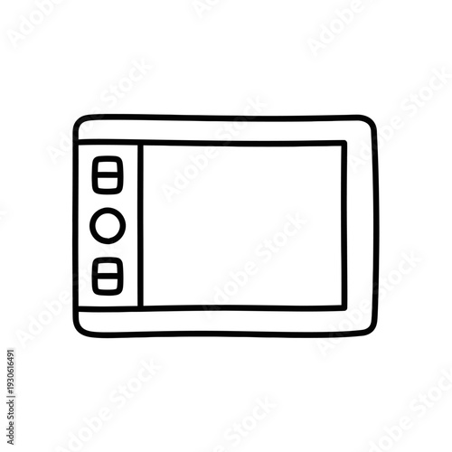 Minimalist Electronic Device Illustration with Touch Display and Buttons