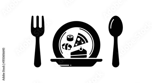 Delicious food plate with fork and spoon for dining
