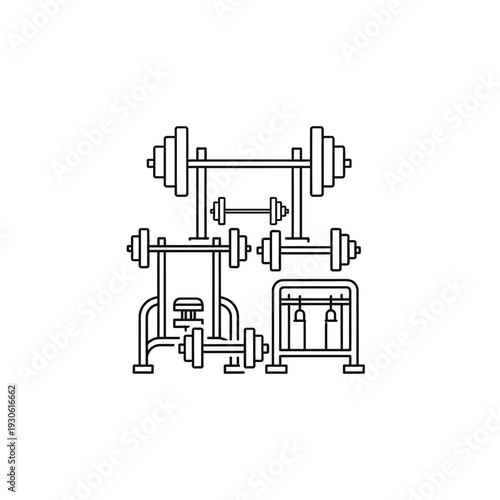 Minimalist Line Art of Gym Weights and Exercise Equipment for Fitness Concept