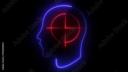 Blue and red color Headhunting icon animation with glowing neon line.