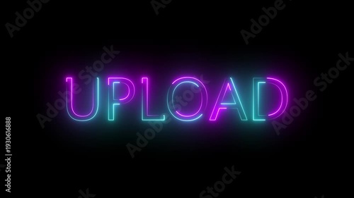 Upload neon sign with cyan and magenta color