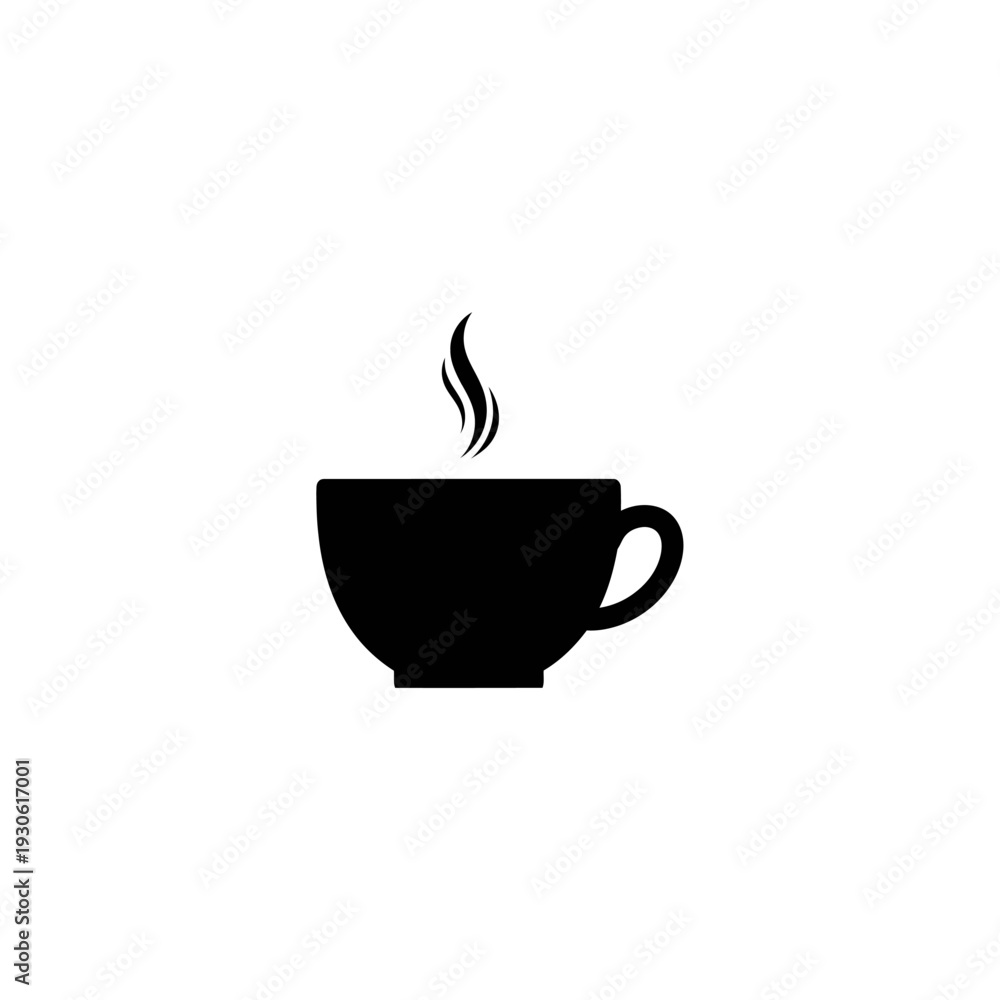 Fototapeta premium Minimalist Black Coffee Cup Icon with Steam Rising for Food and Beverage Symbols
