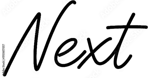 The word "Next" is written in a stylized, black, handwritten font