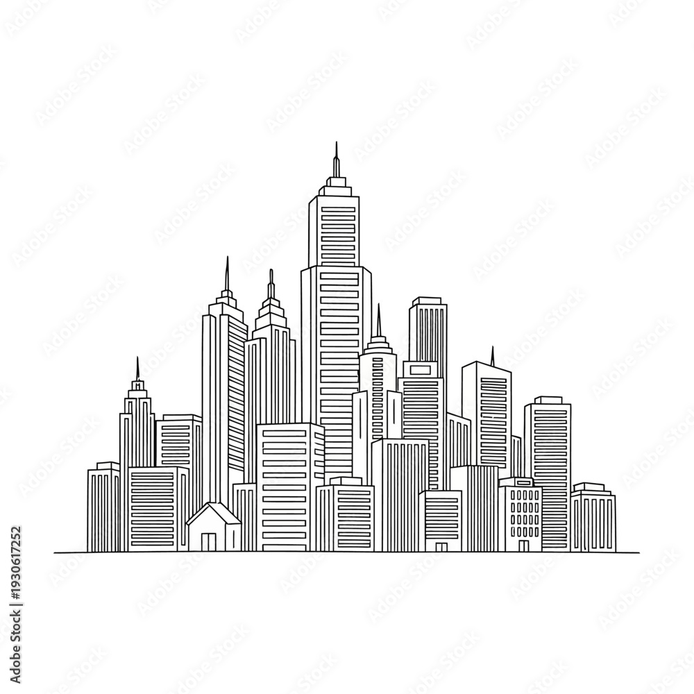 Obraz premium Modern City Skyline with Tall Skyscrapers and Urban Architecture