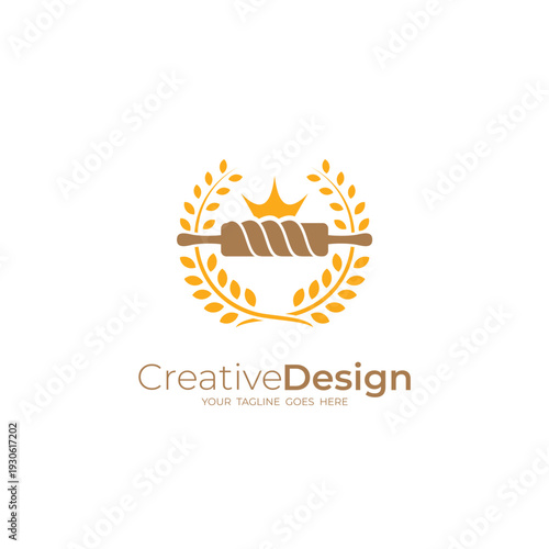 elegant roll bakery logo design vector with flat style in brown and yellow color