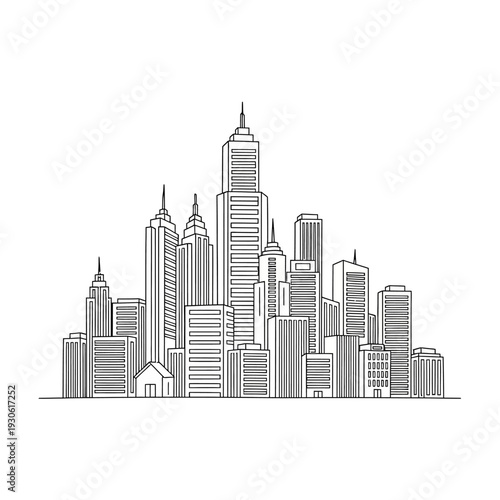 Modern City Skyline with Tall Skyscrapers and Urban Architecture
