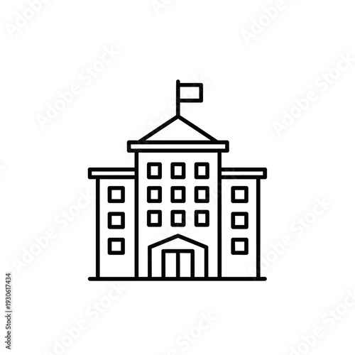 Modern Educational Institution Building with Flag and Multiple Windows