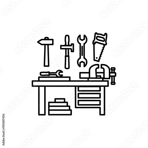 Minimalist Workspace Workshop Scene with Hand Tools and Workbench