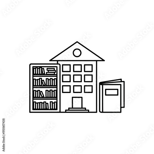 Modern Educational Institution with Iconic Campus, Library, and Classrooms