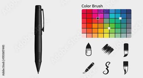 Modern pen and color brush tools for artistic creation
