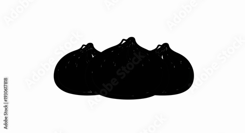 Three black, bulbous shapes with textured tops