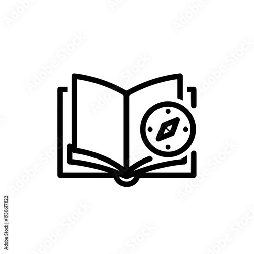 Open Book with Compass Icon Illustration for Navigation and Exploration Concept
