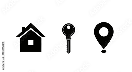 Modern home and location key icons for real estate concepts